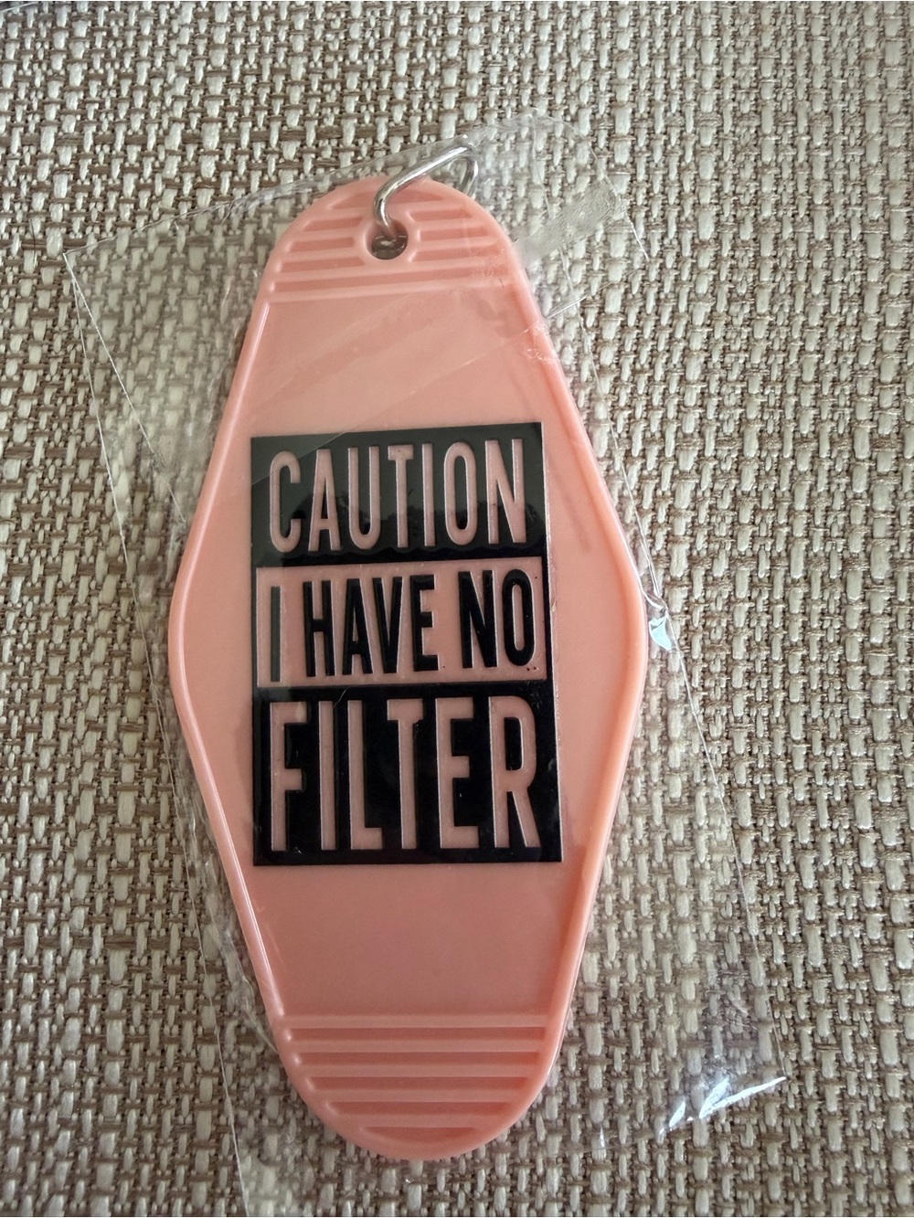 Pink “Caution I Have No Filter” Keychain